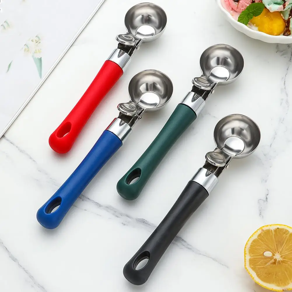 

304 Stainless Steel Ice Cream Scoop Retractable Home Fruit Scoop Artifact Kitchen Scoop Ball Ball Ice Cream D4U0