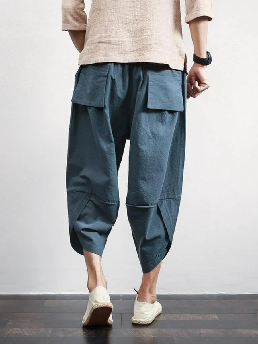 

Loose Wide Leg Seven-Foot Beach Pants for Men Linen Cotton Casual Sle Trousers High Waist Spring Season York Town Brand