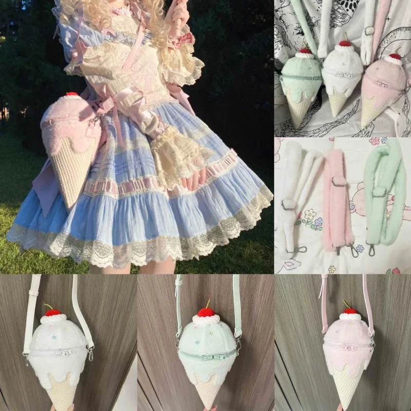 Ice Cream Waist Bag Girl Y2K Plush Lolita Melted Ice Cream Japan Kawaii Plush Large Capacity Student Crossbody Shoulder Bag New