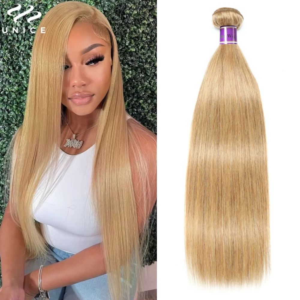 UNice #27 Honey Blonde Human Hair Bundles 1Pcs Deal Bone Straight Hair Bundles 100Grams Per Bundle Sew In Extension Quick Weaves