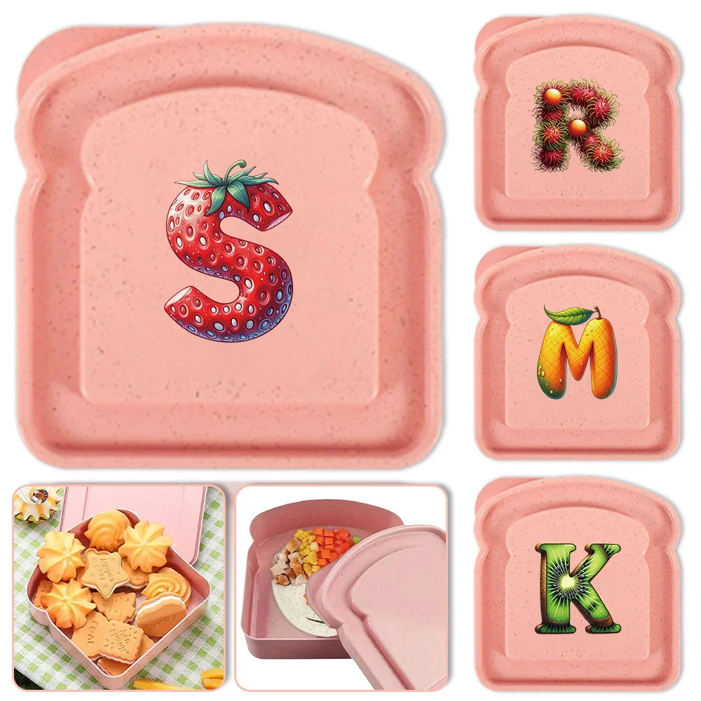 

Toast Shaped Food Container Reusable Lunch Preservation Box Sealable Pressure Resistant Lunch Box With Lid Fruit Letter Pattern