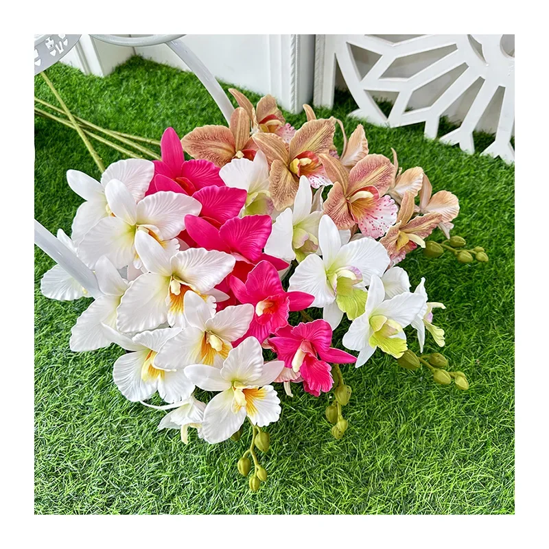 Kate Phalaenopsis กล้วยไม้หัวผีเสื้อ9หัวประดิษฐ์สำหรับตกแต่งสำนักงานผลิตภัณฑ์ใหม่อเนกประสงค์คุ้มค่า