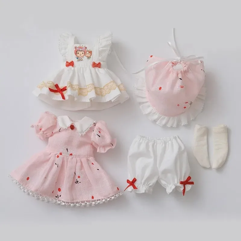 1/6 BJD Doll Maid Pink Clothes, White Slip Dress Hat Bloomers Socks Set