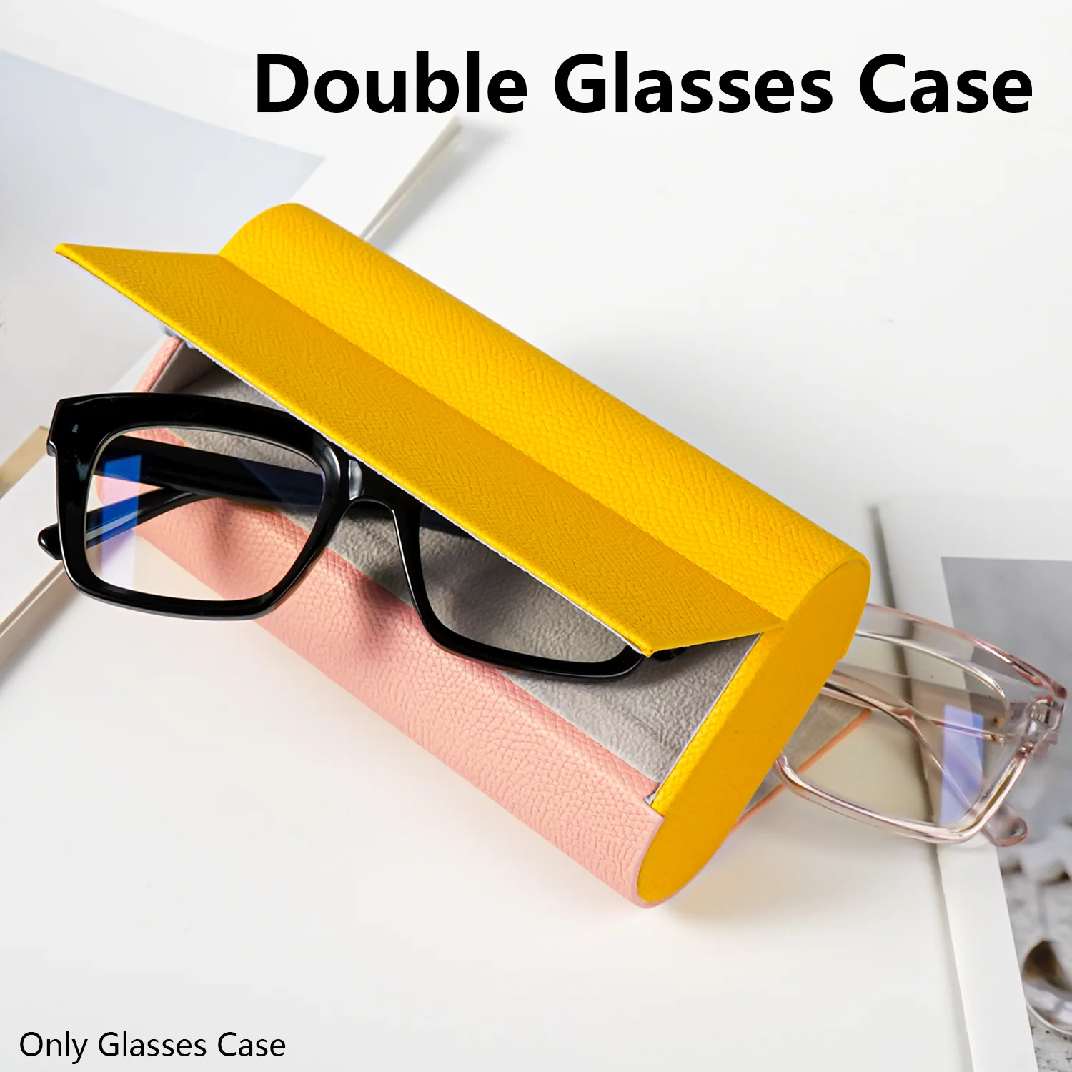 Faux Leather 2-Layer Glasses Case Magnetic Closure Sturdy Eyewear Storage Holder for 2 Pairs of Glasses