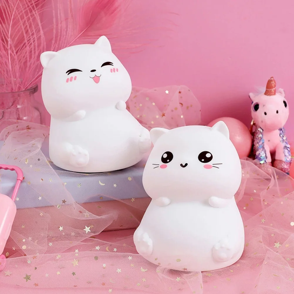 

Cat Night Light Colorful Desk Lamp Lamps Parents for Bedroom Silica Gel