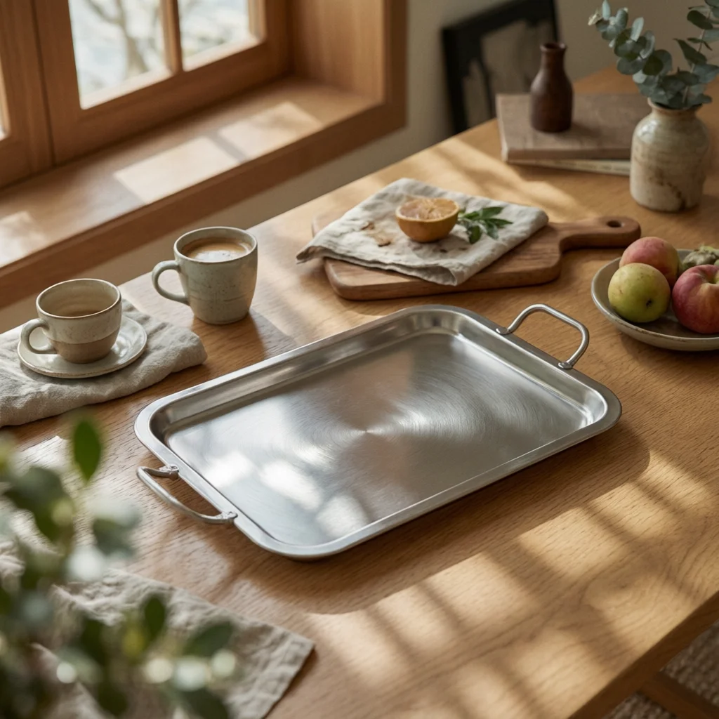 Stainless Steel Tray with Handles Food-Grade Serving Tray with Handles Metal Platter Heavy-Duty Sturdy for Hosts, Tea Service