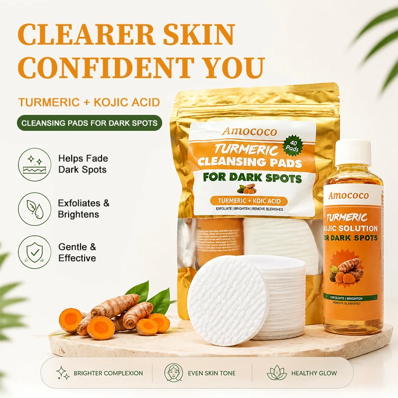 Amococo 1/2/4pcs Turmeric Kojic Acid Cleansing Pads 40 Pads Exfoliating Face Pads for Dark Spots Brightening Clarifying Skin Gentle Daily Cleanser for All Skin Types