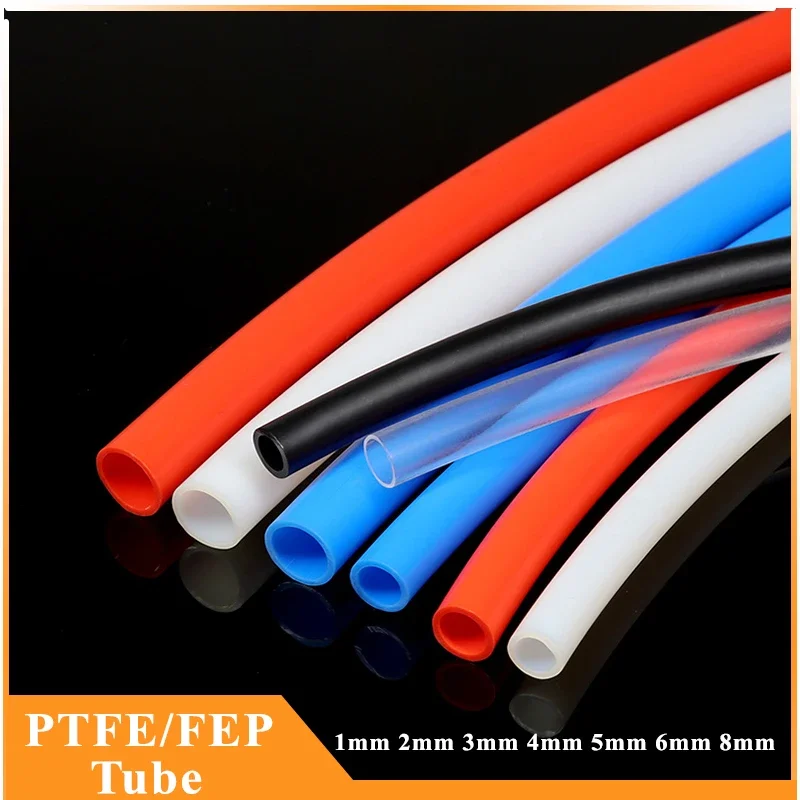 1/5/10m  PTFE FEP Tube 1mm 2mm 3mm 4mm 5mm 6mm 8mm For 3D Printer Parts Pipe Bowden J-head White,Clear,Blue,Red,Black,Grey