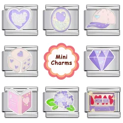 Fashion Light Purple Y2k Cute Italian Charm Link Fit 9mm Stainless Steel Bracelet Making DIY Beads Jewelry For Women Men