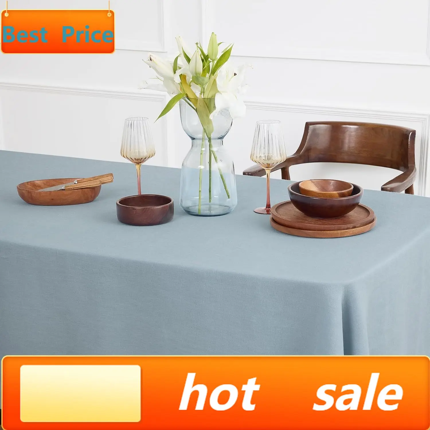 

Хит продаж: льняная скатерть цвета пыльно-голубого, 70 x 108 дюймов - 100% чистый лен, прямоугольная скатерть - машинная стирка.