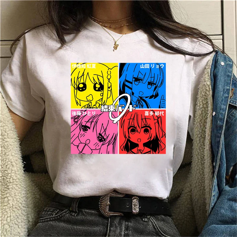 

New Bocchi the Rock Print T-Shirt Women Loose Short Sleeve Round Neck Top Female Casual Anime Shirt Tees