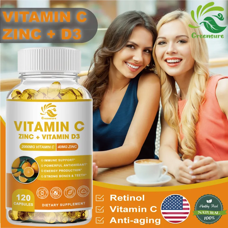 Greensure Vitamin C 2,000 MG with Vitamin D3, Zinc, Rosehips Fruit, Eechinace purpurea - Multi System Immune Support