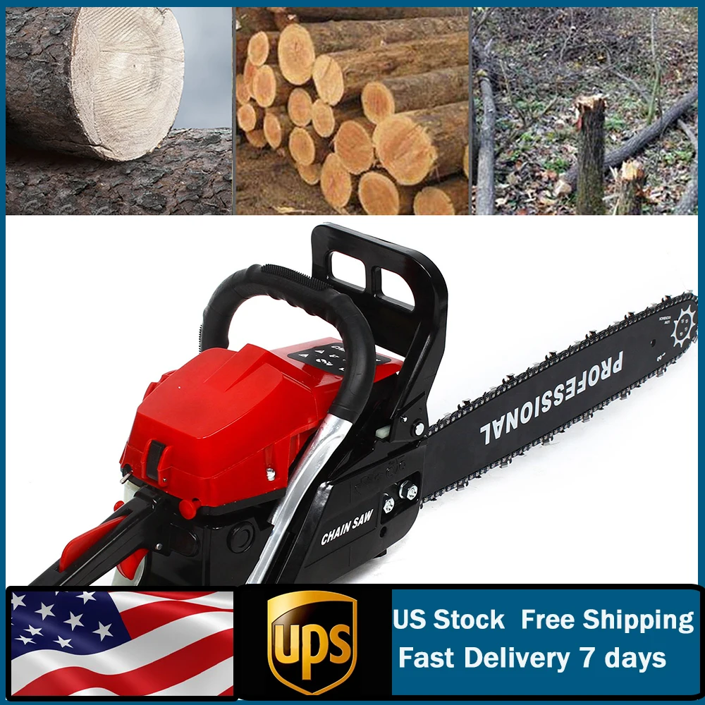 

62CC Gasoline Powered Chainsaw 2 Stroke 20" 2Stroke Gasoline Chain Cycle Engine Cutting Saw Wood Cutting Chain Saw