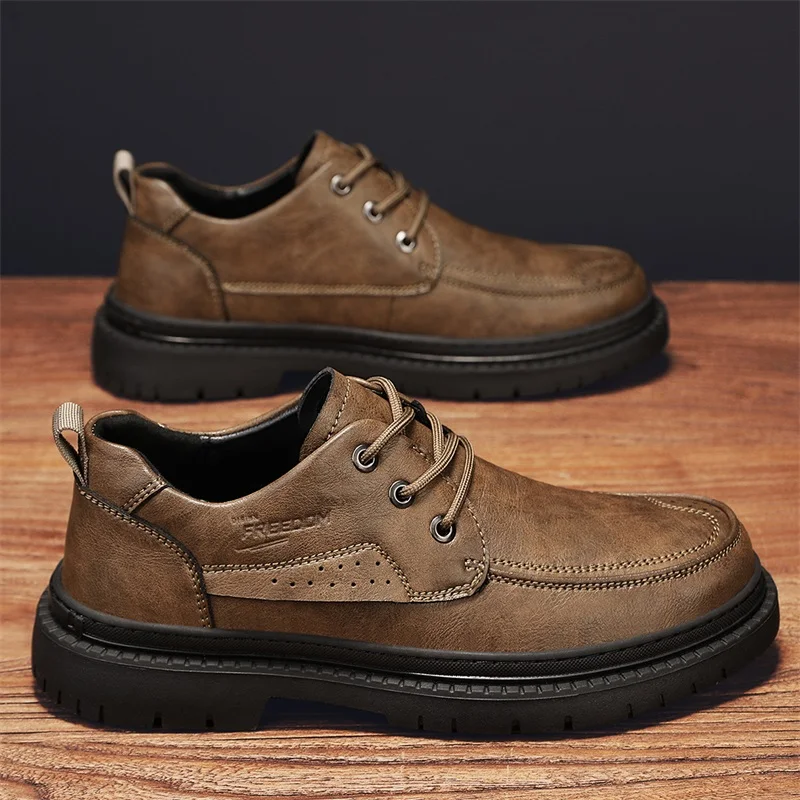 

Новинка 2024, мужская повседневная обувь больших размеров, кожаные туфли на толстой подошве, сшитые вручную лоферы, модная мужская обувь