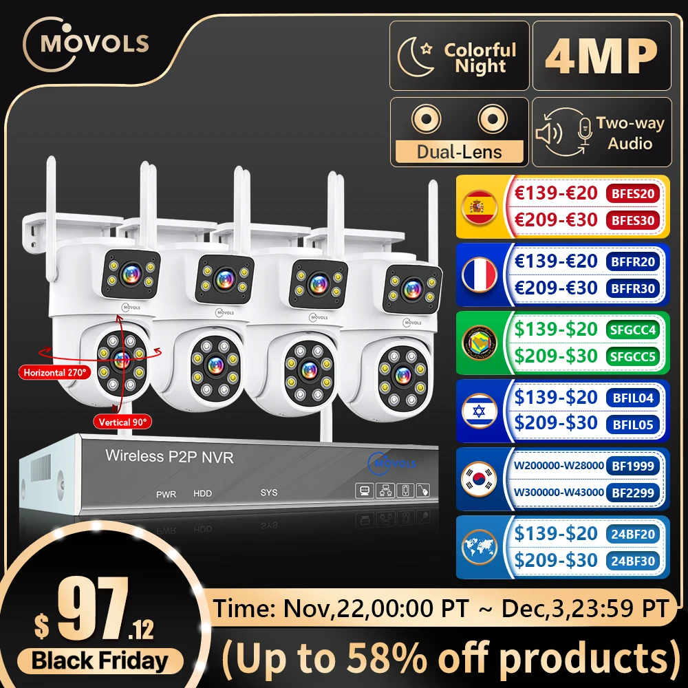 Movols H.265 3MP 5MP Wireless CCTV System Two Way Audio Waterproof PTZ WIFI IP Security Camera 10CH NVR Video Surveillance Kit