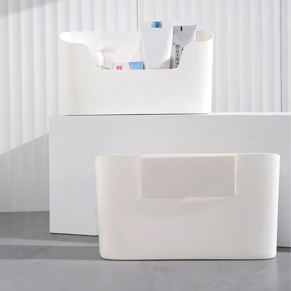 Plastic Wall Mounted Organizer White Traceless Sticker Plastic Storage Bin Space Saving Hanging Container