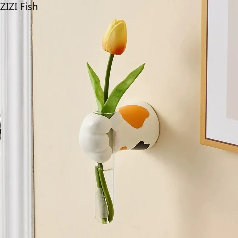 Resin Cat's Paw Wall Vase Glass Hydroponic Vase Wall Hanging Dried Flowers Vase Wall Decoration Pendant Hanging Ornaments Vases