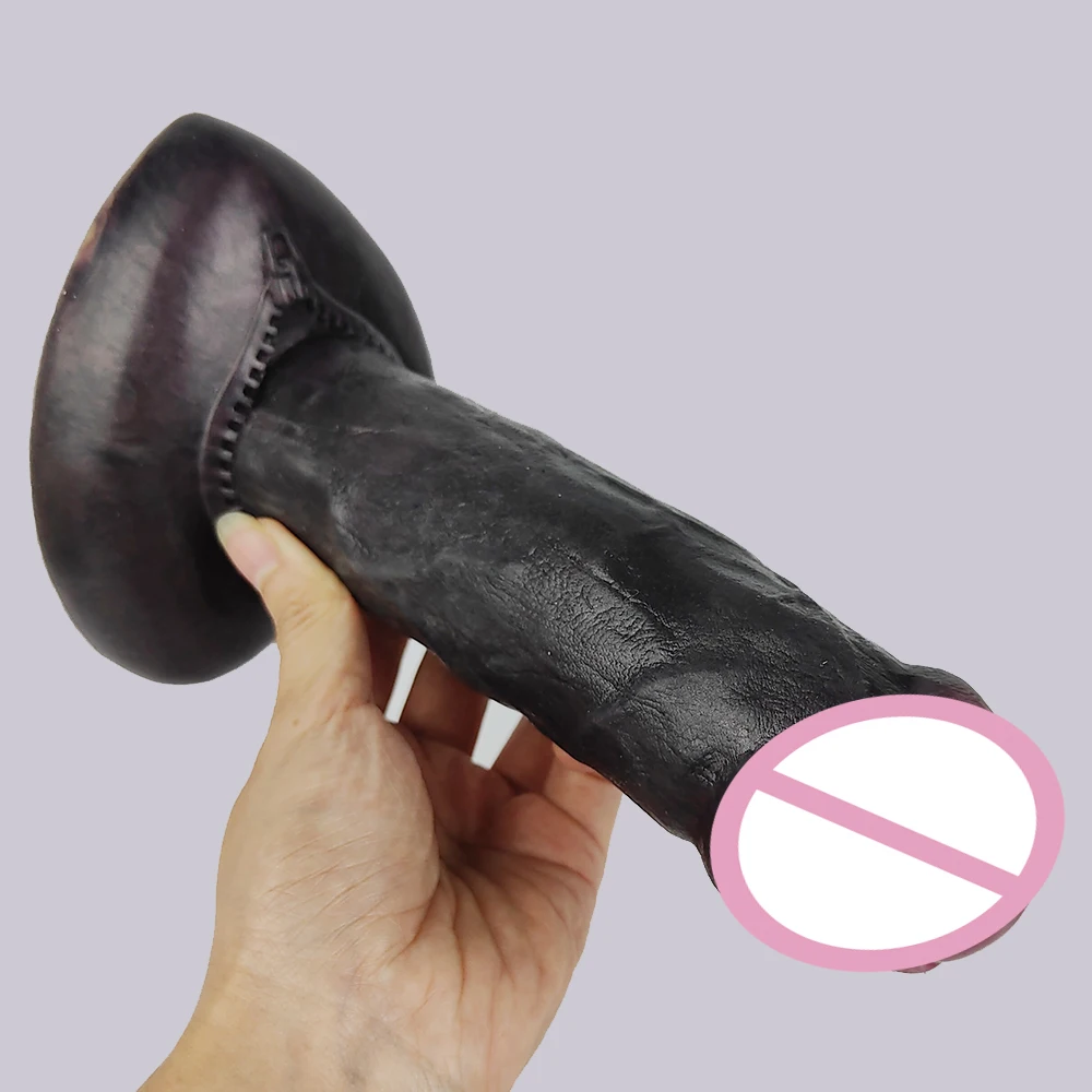 FAAK Silicone Realistic Black Foreskin Dildo With Suction Cup Sex Toys For Women Anal Plug Female Masturbators Flesh Penis