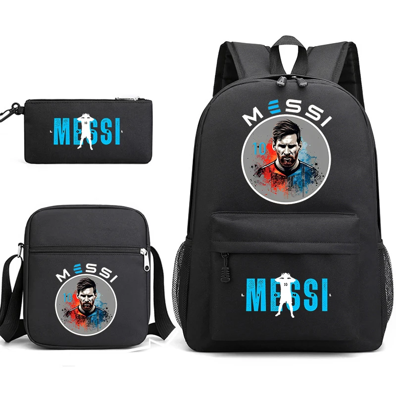 Mochila Escolar do Estudante, Mochila Jovem, Bolsa de Ombro, Lápis Case, Modelo Preto, Adequado para Meninos e Meninas, 3 Pcs