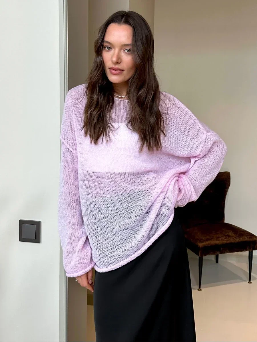 Pullover da donna estivi Chic maglione nero Sueter donna oversize moda casual felpa con maniche svasate allentate Mujer Pull Femme