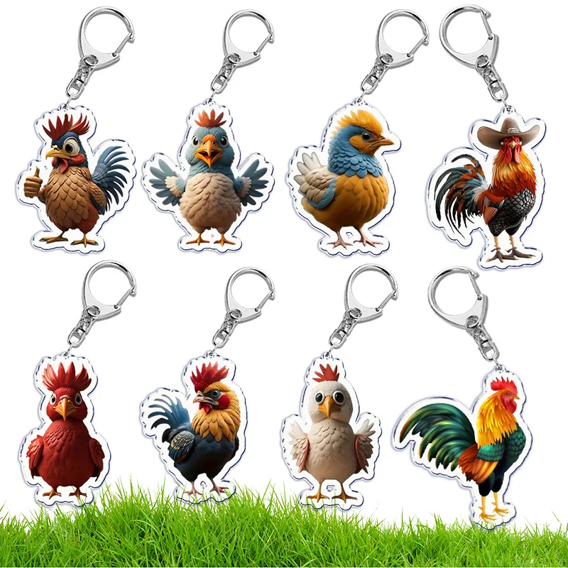 Farm Chicken Rooster Keychain for Accessories Bag Pendant Pet Key Chain Ring Keyring Jewelry Animal Gifts Chaveiros