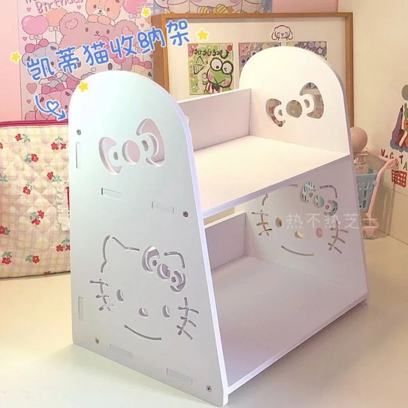 Sanrio Kawaii Hello Kitty desktop double-layer storage rack Cinnamoroll cute dressing table bookshelf storage rack Y2K toy gift