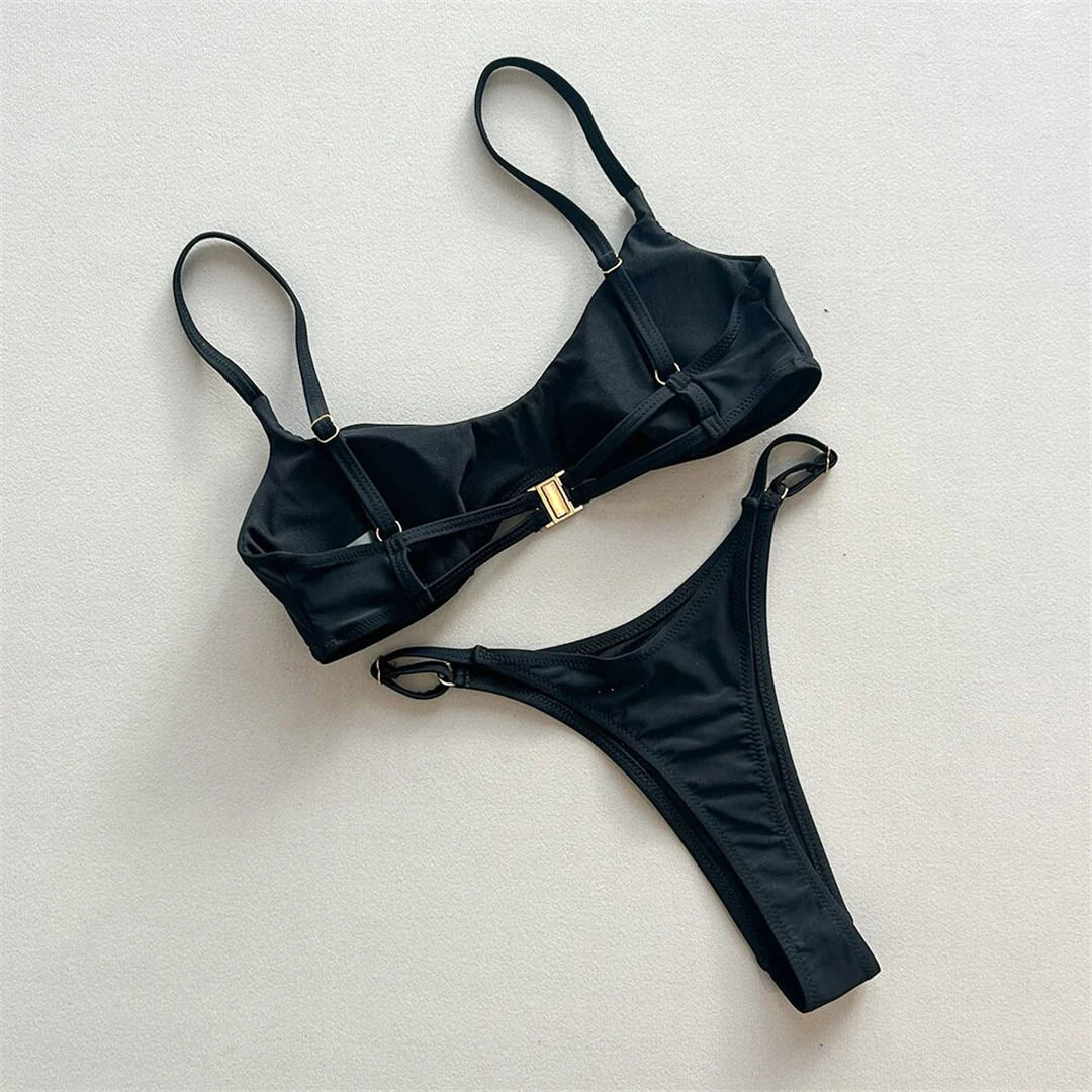 Metallring Mini Micro Thong Bikini Damen Bademode Zweiteiliger Bikini-Set Gepolsterter Badeanzug Badebekleidung Schwimmen V7513 – Detail 10