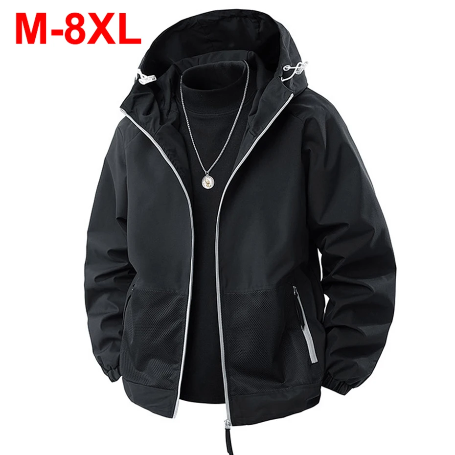

8XL Мужские куртки больших размеров с капюшоном Ветровка Весна Осень Свободные повседневные куртки Мужские куртки больших размеров 7XL
