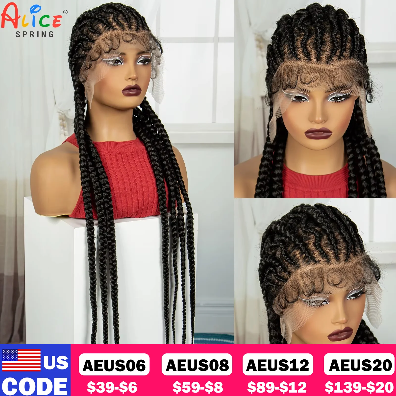 36Inch Handmade Cornrow Braided Wigs with Baby Hair Synthetic Lace Frontal Braiding Hair Wigs Knotless Braids Wigs for Women