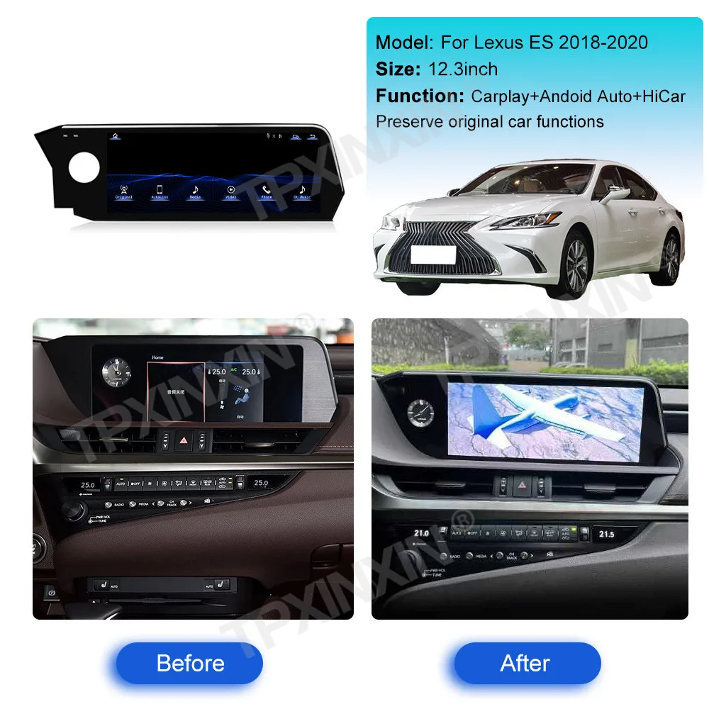 Linux System 12.3 Inch For Lexus ES 2018 2019 2020 Upgrade Wireless CarPlay Android Auto HiCar The Original Car Mirror Link