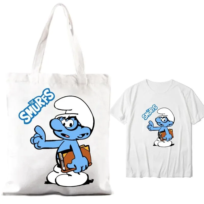 Cartoon The S-Smurfs Blue Cute Women borse a tracolla coppia combinazione vestiti manica corta colletto moda T shirt uomo cotone