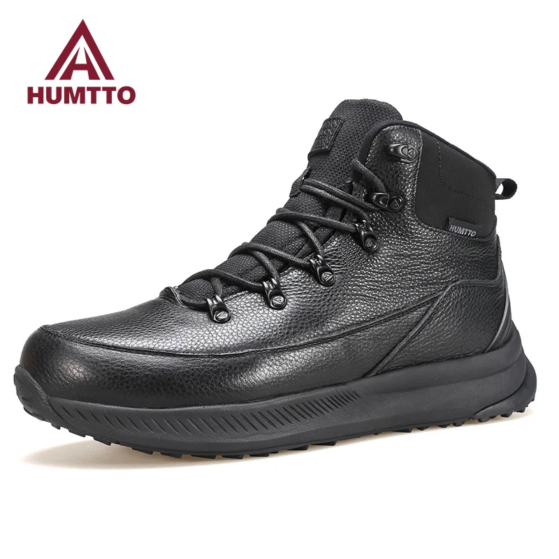 

HUMTTO Boots for Men Luxury Designer Winter Platform Shoes Mens Black Leather Rubber Snow Ankle Boots Waterproof Work Sneakers