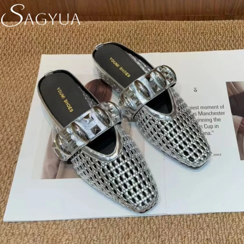 

Mules Shoes Women Flats Mesh Summer Sandals New Casual Slippers 2025 Fashion Slingback Woman Party Shoes Band Zapatillas Mujer