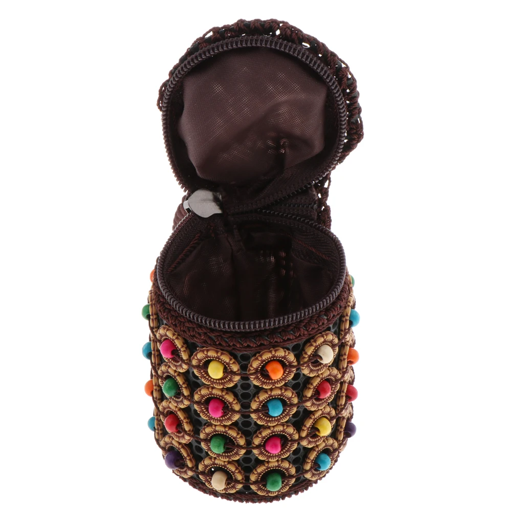 Beaded Woven Cylinder Mini Handbag Wood Plastic Wristlet Vintage Style Women Bag for Jewelry Keep