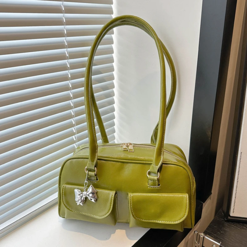 

Vintage Shoulder Bags for Women Fashion Pu Leather Ladies Underarm Bag Commuter Tote Small Pocket Design Female Handbags Purses