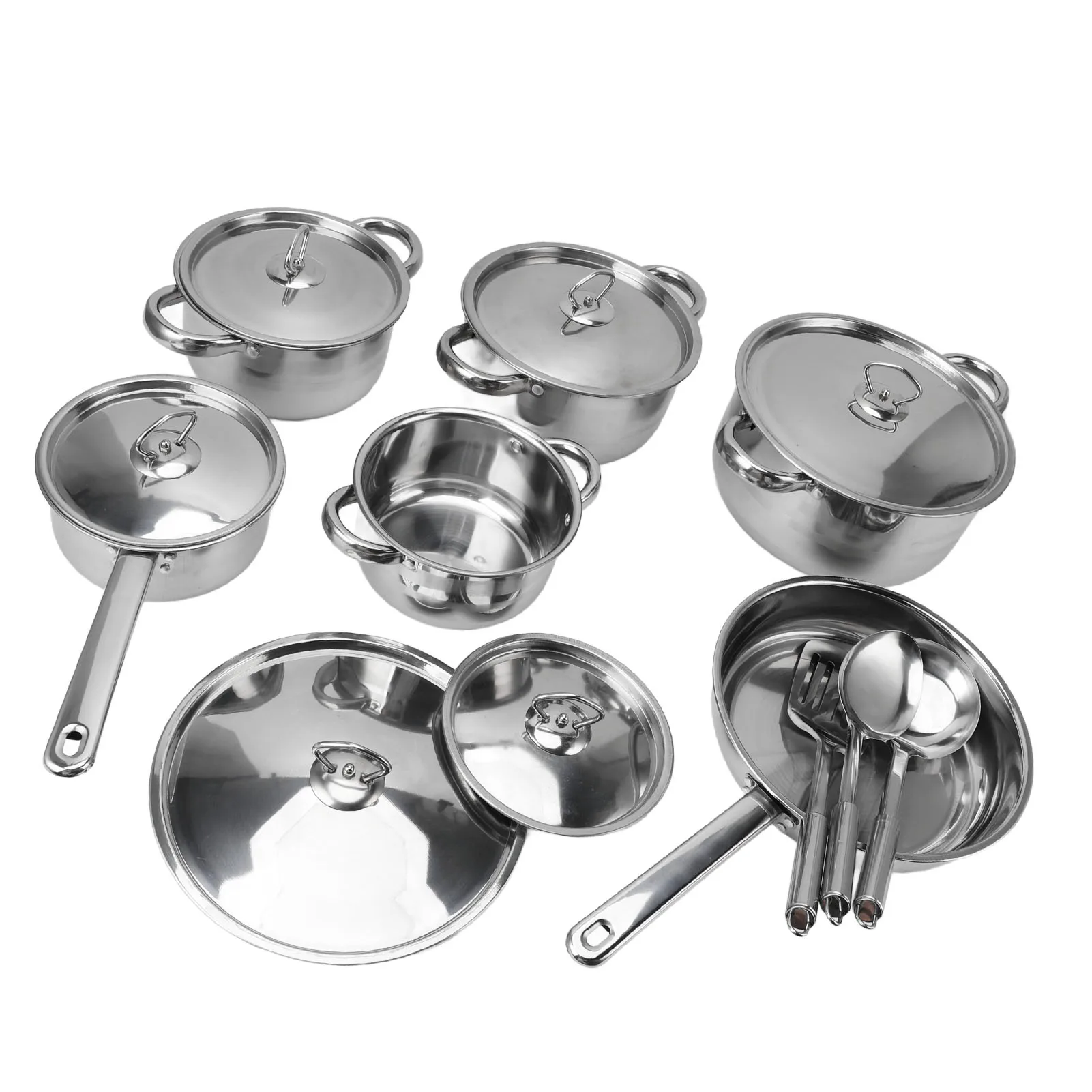 

Набор кухонной посуды из нержавеющей стали, кастрюли и сковородки из нержавеющей стали с крышками для кастрюли для супа для домашней кулинарии