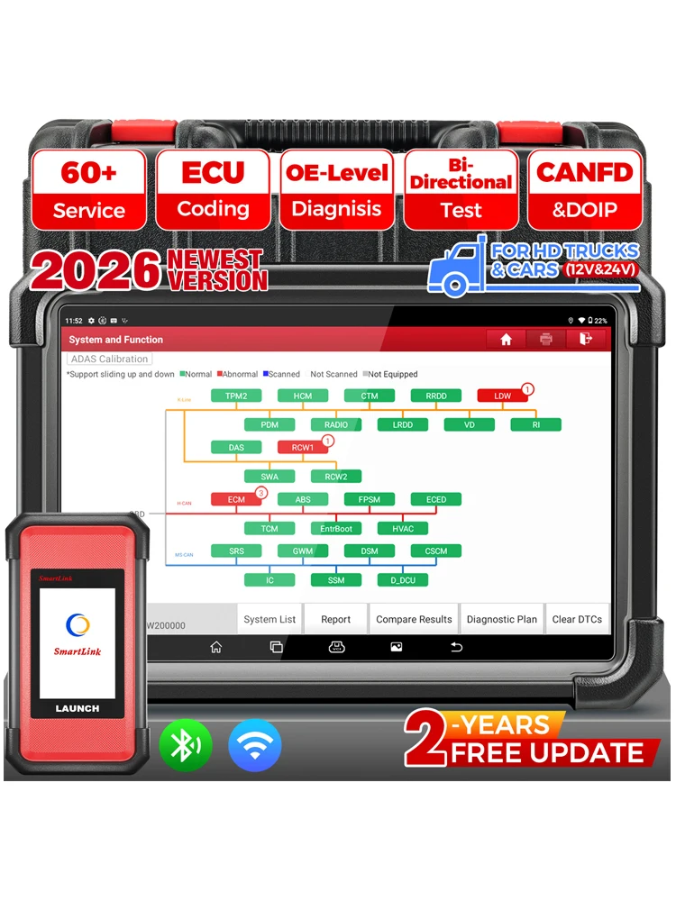 LAUNCH X431 PRO3S+ Smartlink HD Skaner Diagnostyczny do Ciężarówek 12V i Samochodów 24V, Dwukierunkowy Skaner Diagnostyczny, Programowanie J2534 — 2