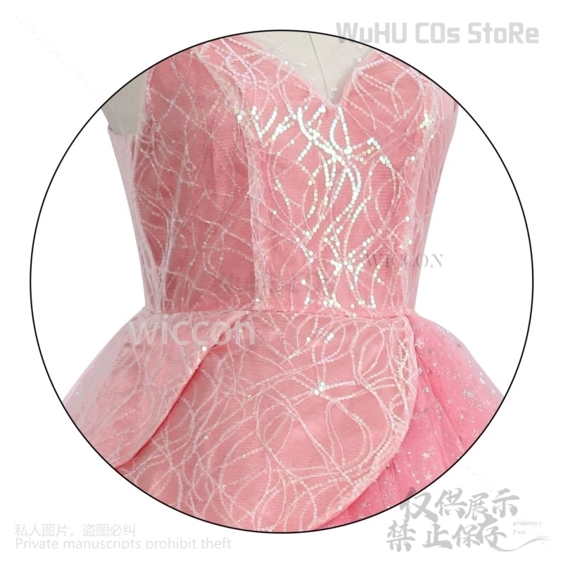 Glinda Wicked Cosplay Anime Movie Costume Pink Dress Lolita Evening Cute Suit Wig Halo Earing Set For Halloween Girls Customized