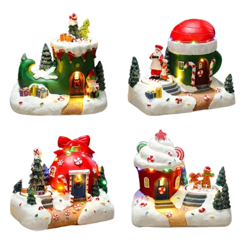 Holiday Seasonal Musical House Resin Ornament with Colorful LED Light Christmas Rotating Figurines Statue Desktop Drop Shipping