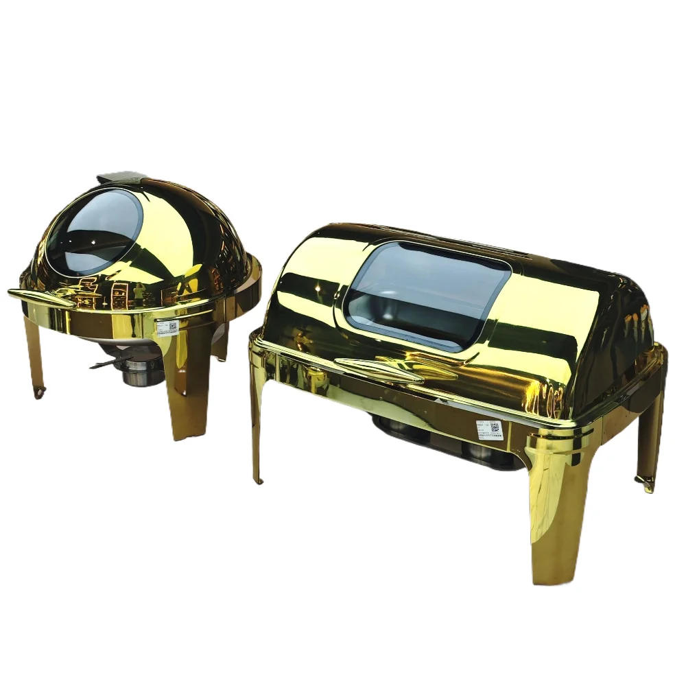 Hot Selling Restaurant Gold Round 6L Food Display Warmer Wedding Luxury Stainless Steel Chaffing Dish Buffet Food Warmer