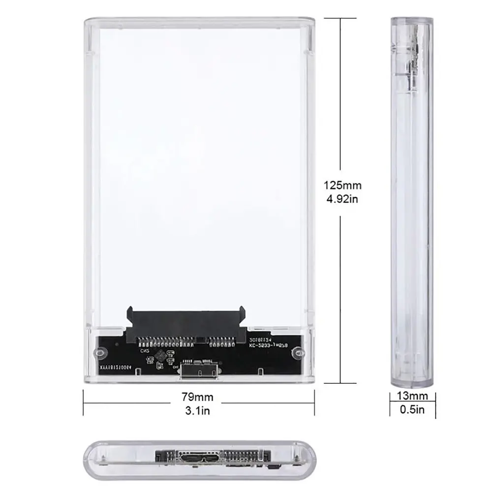 Transparente Caso Disco Rígido Externo, Caixa de Disco Rígido, HDD, SSD Shell Boxes, USB 3.0, Porta Serial SATA, 2.5"