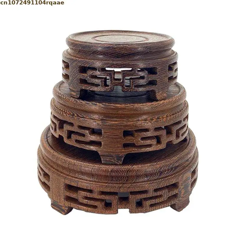 Miniature Wooden Standing Flower Base Figurines Flower Pot Circular Sorting Table Vase Buddha Display Stand Tea Sets Pedestal