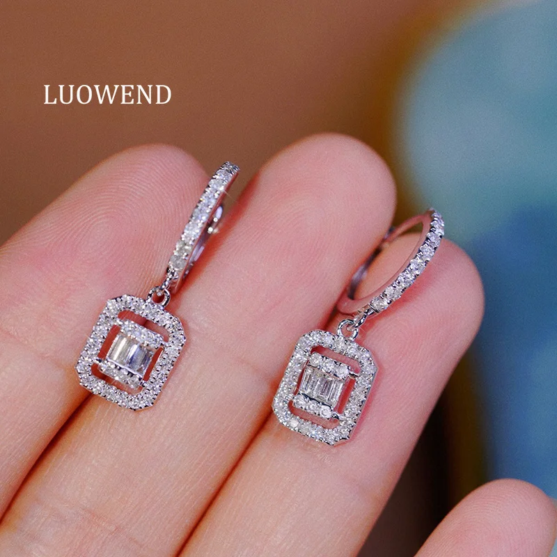 

LUOWEND 100% 18K White Gold Earrings 0.60carat Real Natural Diamond Hoop Earrings for Women Vintage Style High Party Jewelry