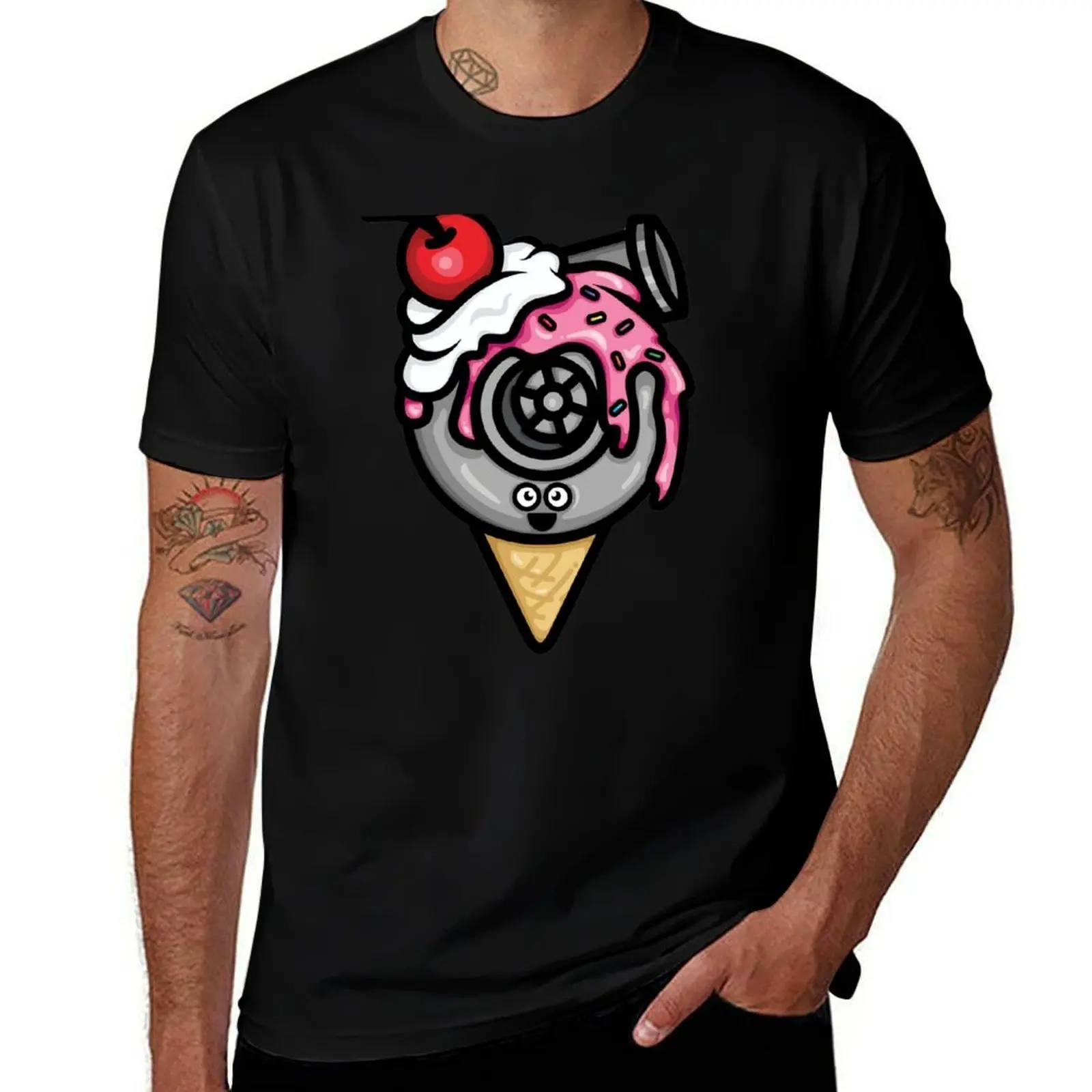 Cutest Turbo - Strawberry with Sprinkles Ice Cream T-Shirt Large Size Loose Casual Tee T-Shirt