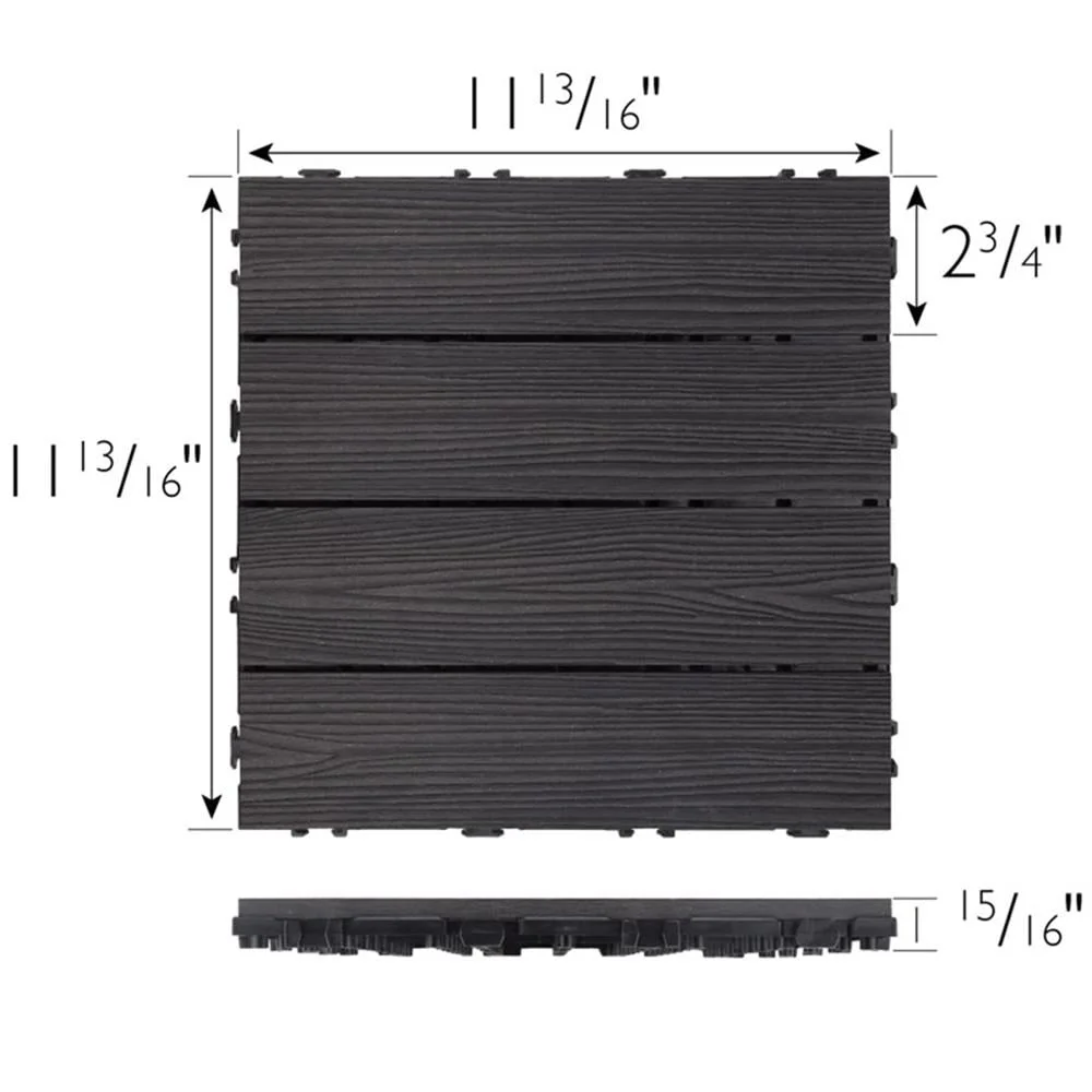 Piastrelle per ponte composite in legno ad incastro, impermeabili, protegte dai raggi UV, antiscivolo, ecologiche, facili da installare, confezione da 6, moderno, nero ebano