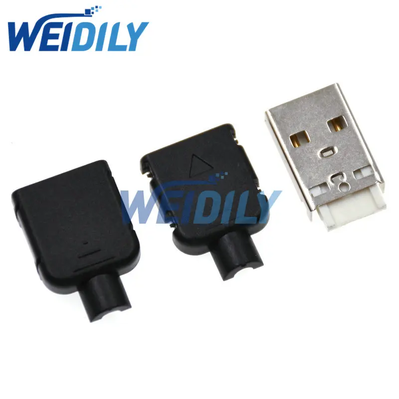 5PCS DIY USB 2.0 Connector Plug A Type Male 4Pin Assembly Adapter Socket Solder Type Black Plastic Shell For Data Connection New