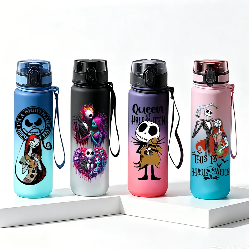 Botella de agua degradada de 650 ml sin BPA, diseño de Pesadilla Antes de Navidad, taza deportiva a prueba de fugas para la escuela, viajes y vacaciones