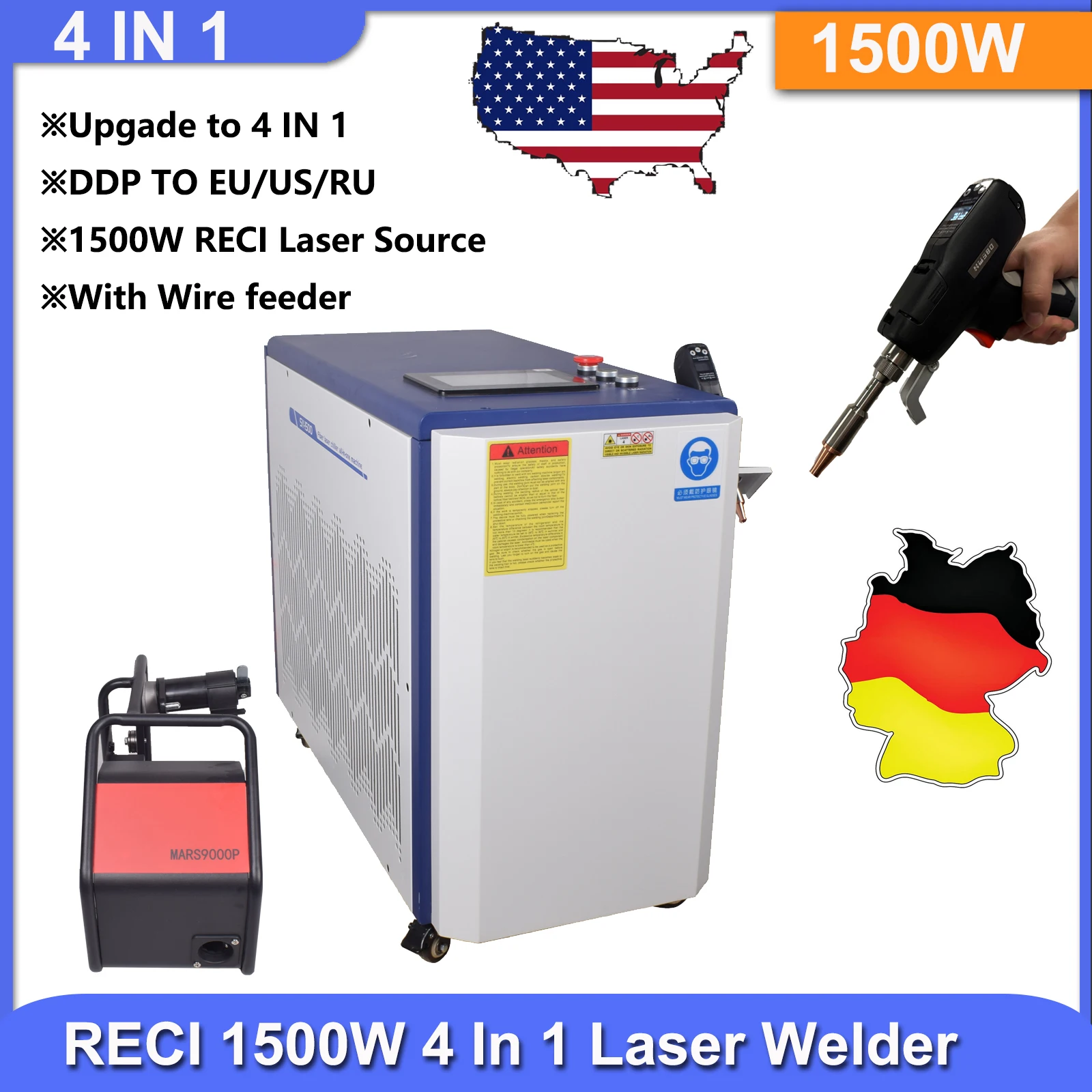 RECI 1500W Laser Welding Machine 4 IN 1 Fiber Laser Welding Machine for Metal Welding Cleaning Cutting EU STOCK US STOCK