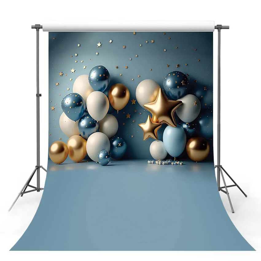 Mehofond Photography Background Blue Gold Birthday Balloon for Baby Shower Kids Portrait Backdrops Photozone Shooting Props