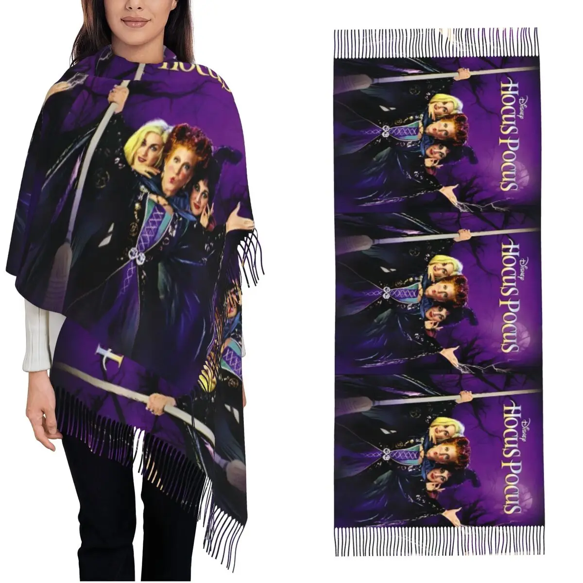 Women's Tassel Scarf Hocus Pocus Witch Movie Long Winter Fall Shawl Wrap Winifred Mary Sarah Gifts Cashmere Scarf